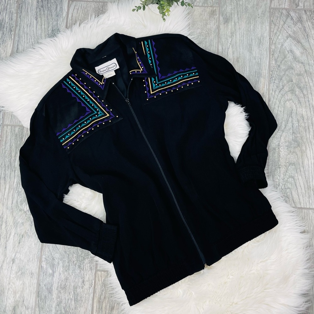 Saint Germain Paris Retro Vintage Western Black Bomber Jacket